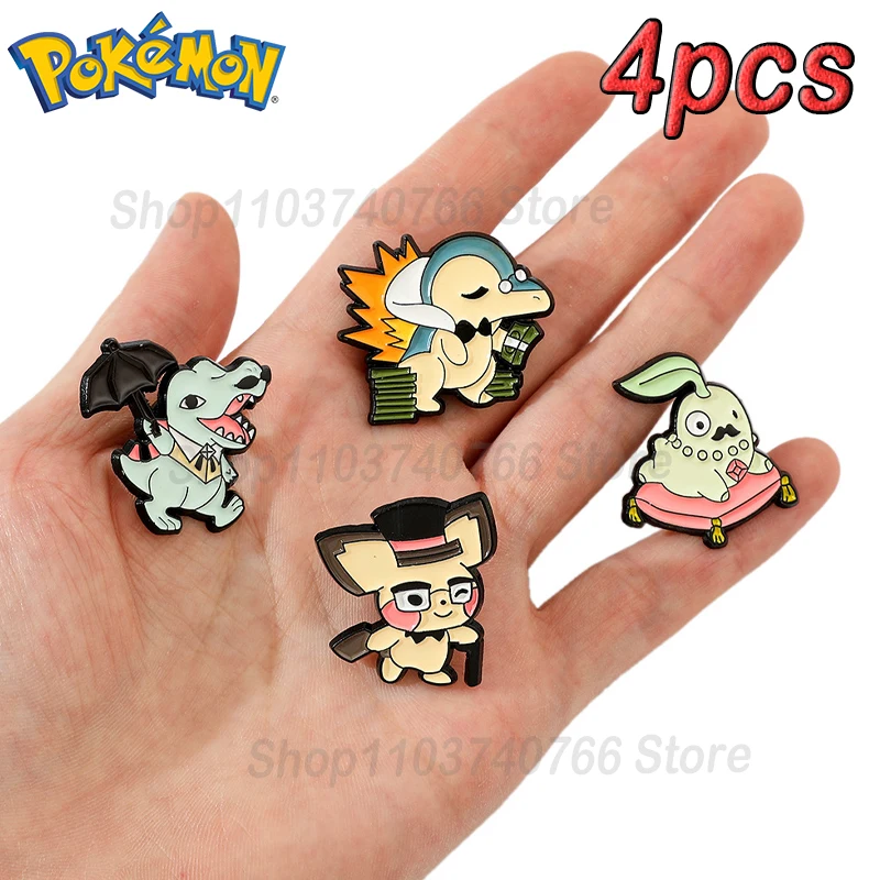 Pokemon Enamel Pins Anime Game Cyndaquil Chikorita Totodile Brooch Cartoon Cute Backpack Pin Accessories for Man Jewelry Gift