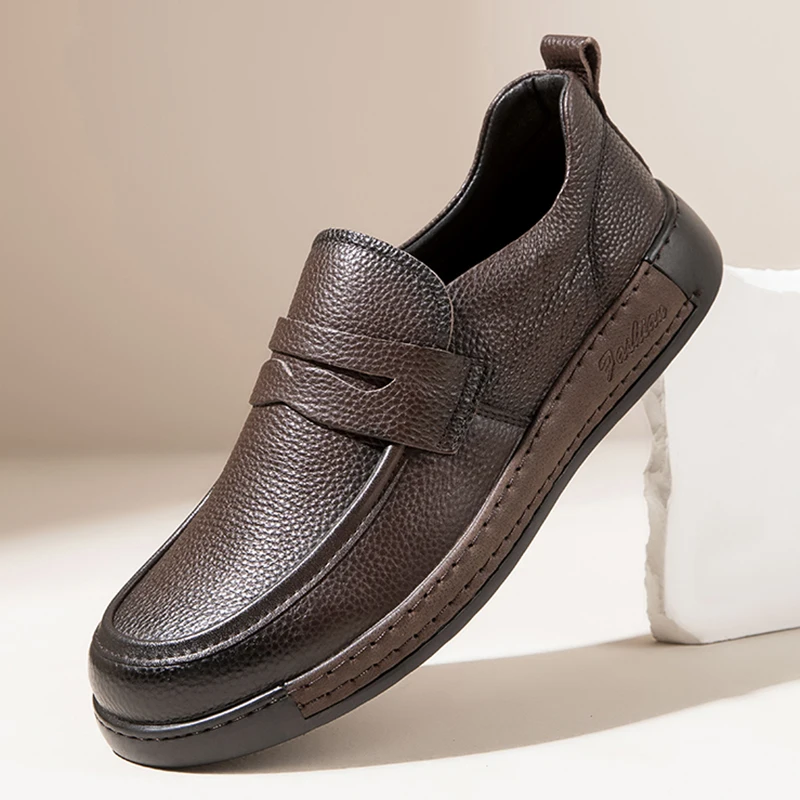 

New Men Luxury Leather Genuine Leather Dress Shoes Fashion Soft Bottom Slip-on Loafers Comfy Casual Leather Business Fomal Shoes