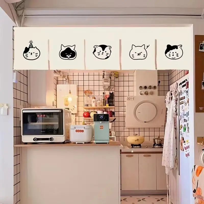 VIKAMA Minimalist Hand-Painted Cat Triangle Hanging Curtain Kitchen Bar Counter Divider Wall Hanging Room Partition Home Decor