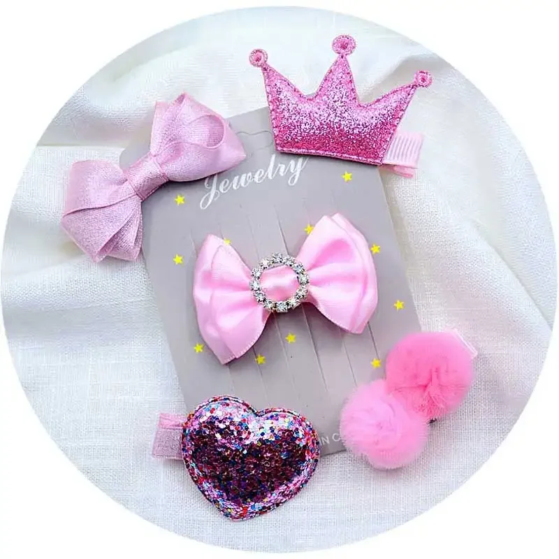 5PCS/set Baby Girls Bow Hair Barrettes Flower Hairpins Headdress Cute Children Hairpin Princess Headwear Hair Clip