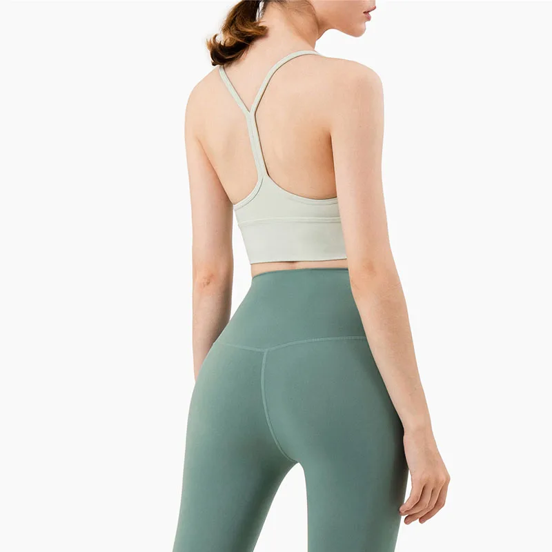 Solid Color Gym Yoga Underwear Women Y shape Fitness sport Bra high strength Tight Top Comprehensive Training With Chest Pad👚👚