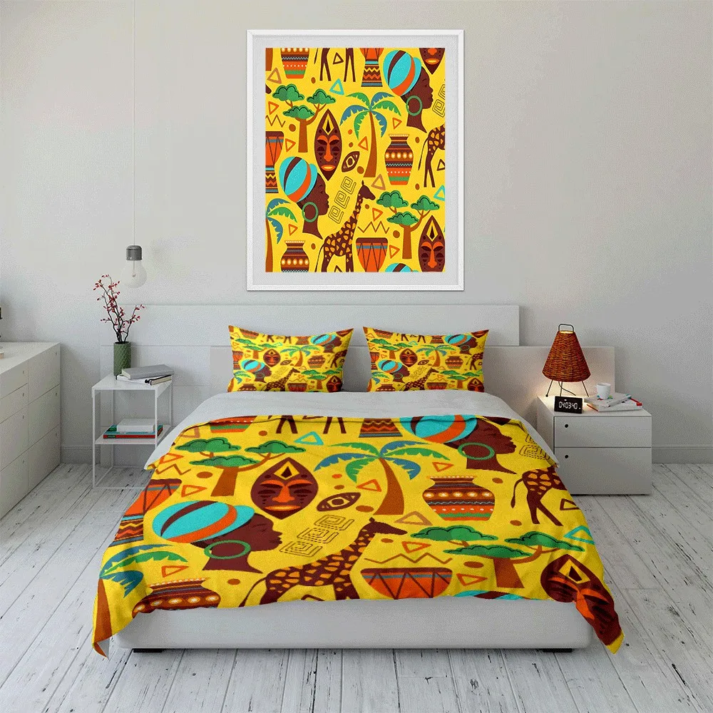 African Style Decor Set—Cultural Ambience Exquisite three-piece bedding set gift for kids and adults