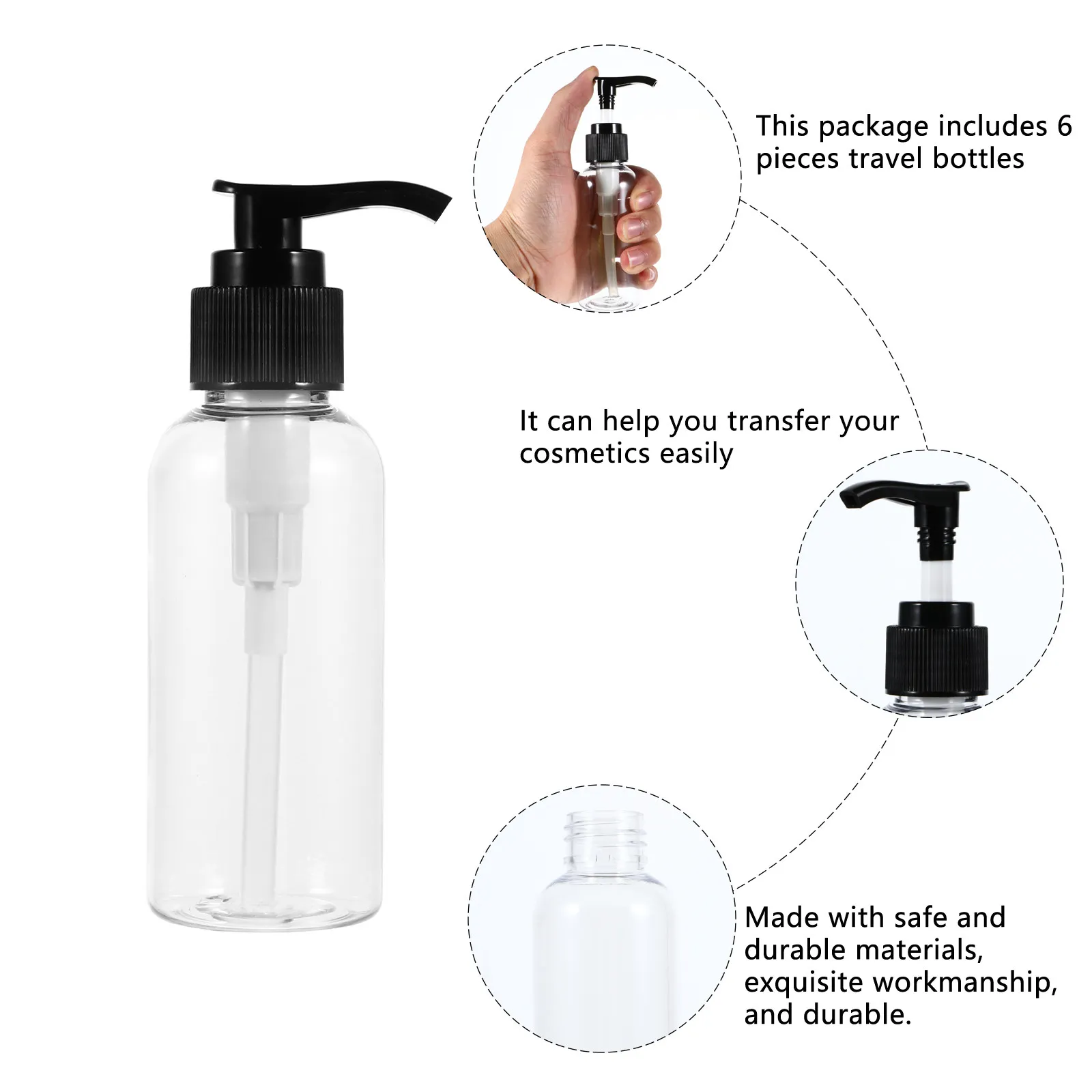 Empty Lotion Pump Bottles 100ml 6 Pack Refillable Plastic Travel Toiletry Dispenser Containers
