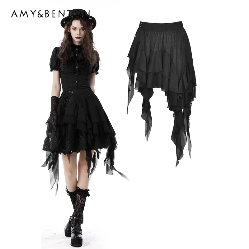 

Gothic Dark Irregular Strap High Waist Women's Skirt Punk Design 2025 New Black Sweet Cool Sexy Versatile Short Skirts Ladies