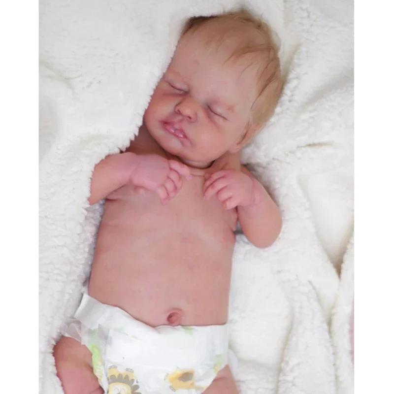 48CM Loulou Asleep Full Body Vinyl Newborn Baby Dolls Reborn Soft Cuddly Body Lifelike 3D Skin with Visible Veins High Quality