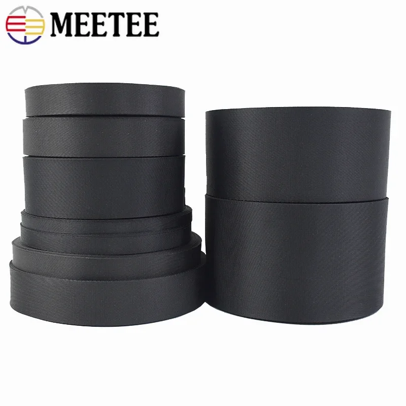 10M Meetee 10-100mm Nylon Webbing Band 0.7mm Thick Black Ribbon Bag Shoulder Strap Belt Bias Binding Tape DIY Sewing Accessories