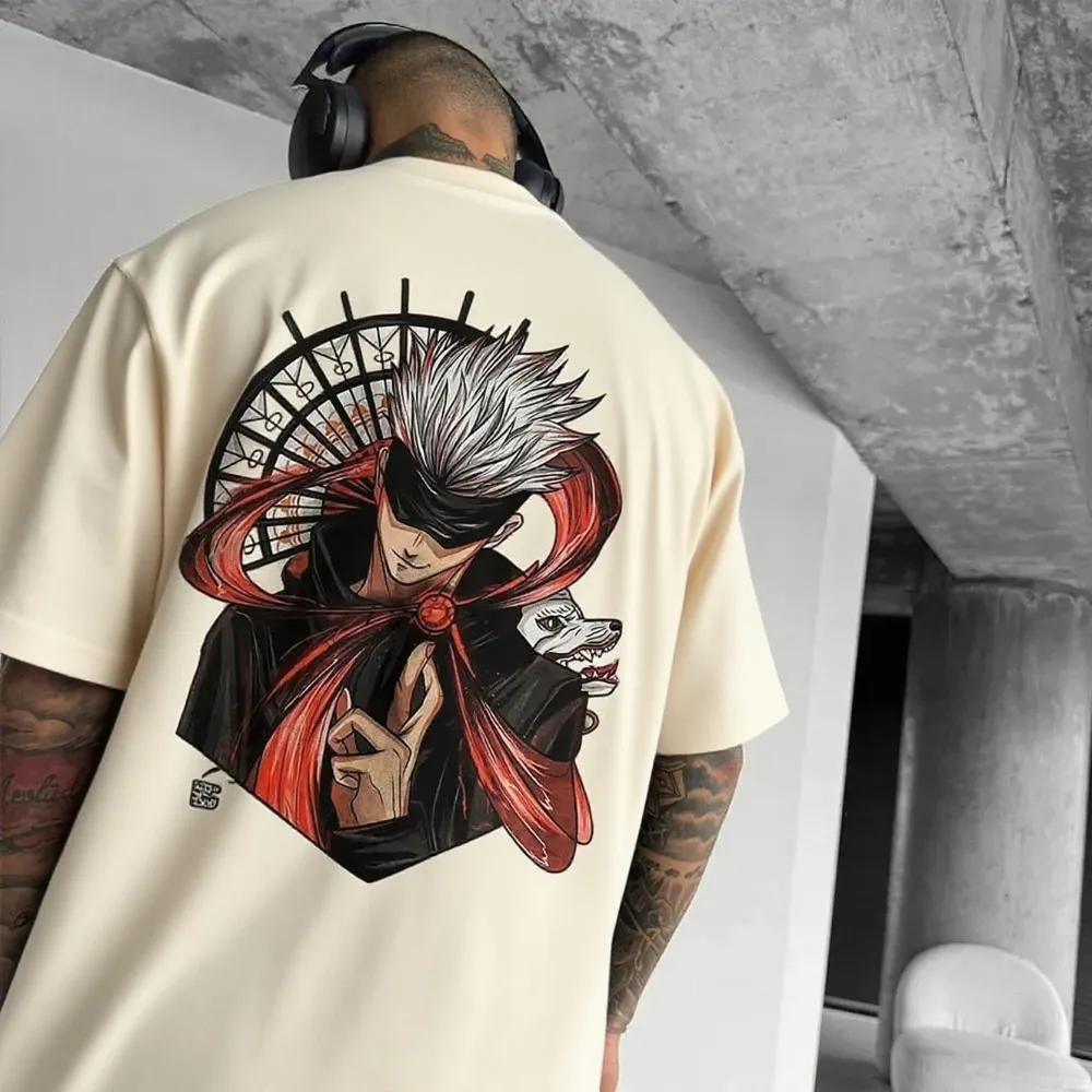 

2026 New Hot Summer Jujutsu Kaisen Satoru Gojo Unisex Pure Cotton T-shirt Anime Print Round Neck Casual Parent-child Top