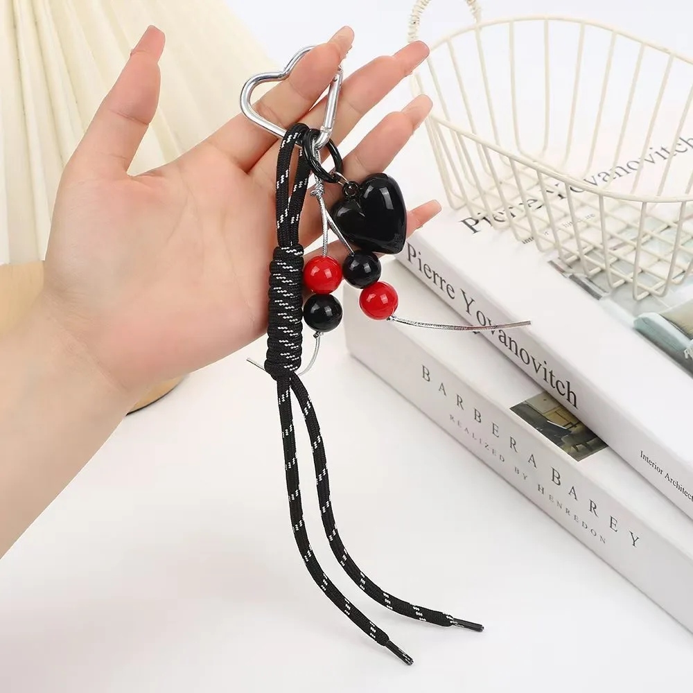 

New Beaded Heart Buckle Keychain Bowknot Braided Rope Mobile Phone Lanyard Acrylic Bag Pendant Ornaments Gifts