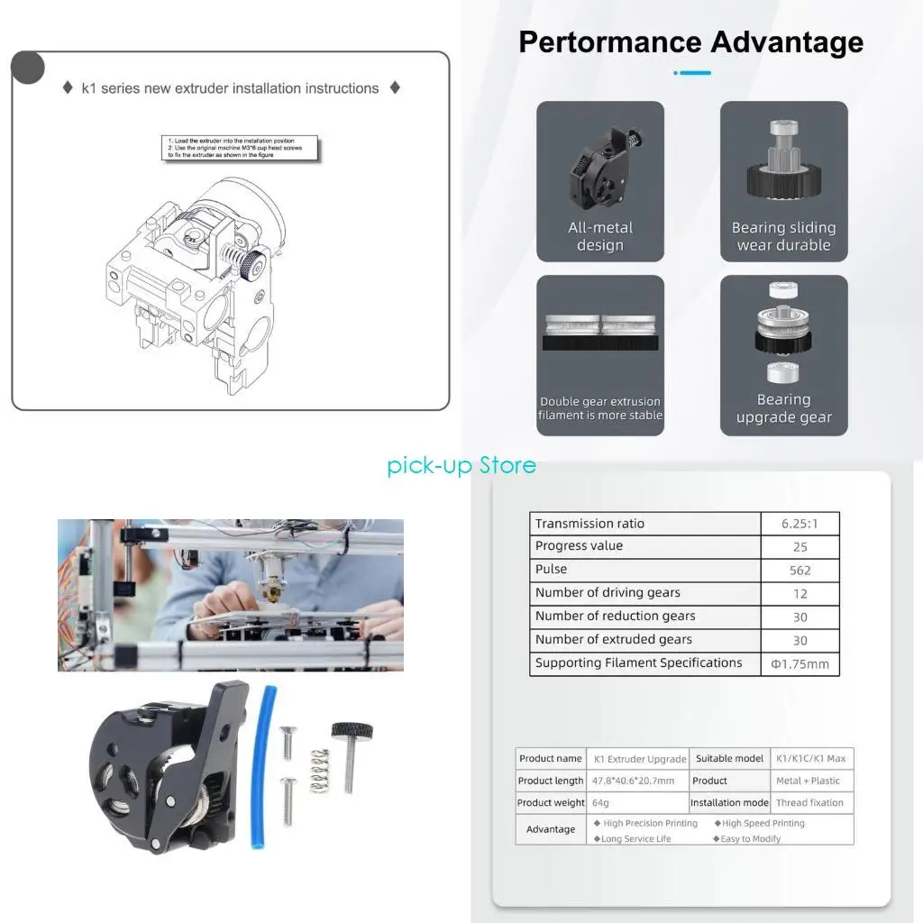 

Q5WA Dualgear Feed Extruder Set для K1Max для различных филаментов