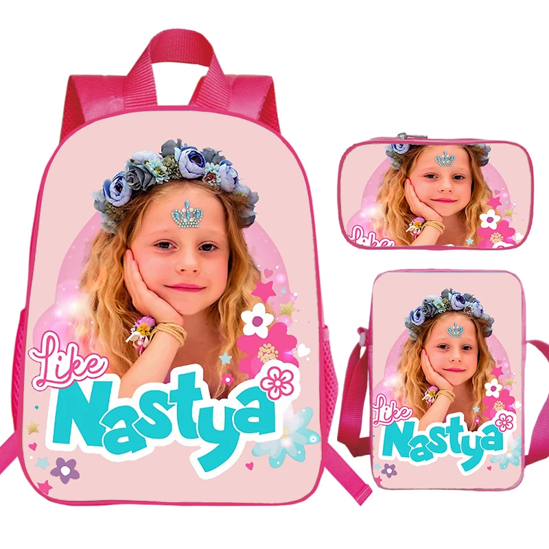 3pcs Set Like Nastya Prints Backpack for Primary School Girls Pink Bag Pack Kawaii Girl Pattern Bookbag Softback Kids School Bag