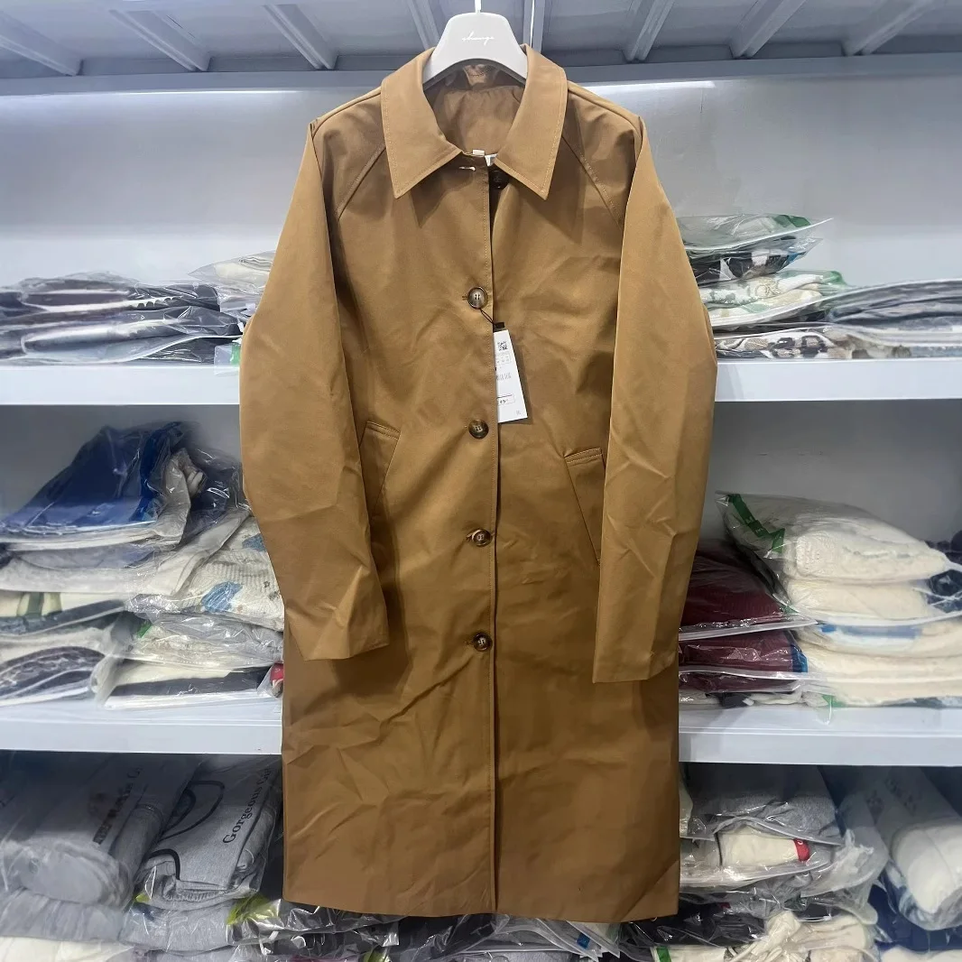 2025 Einreihige Windjacke mit vierfarbigem europäischem und amerikanischem Temperament auf Lager, lange Windjacke