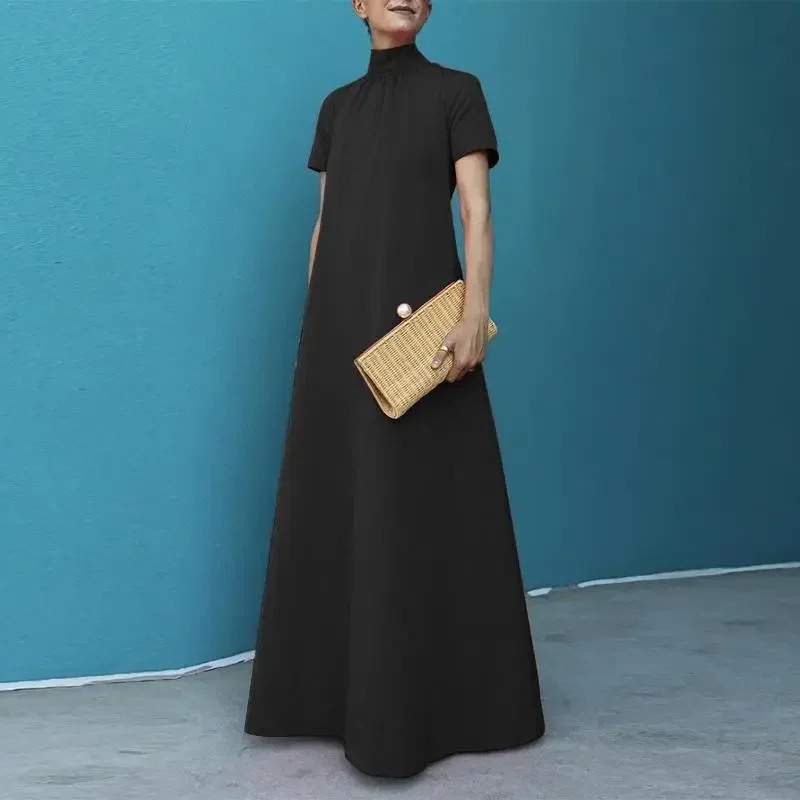 

Plus Size Women's Fashion Elegant Solid Color Long Dress Ladies Casual Loose Short Sleeved Long Dress Dress Evening Dress