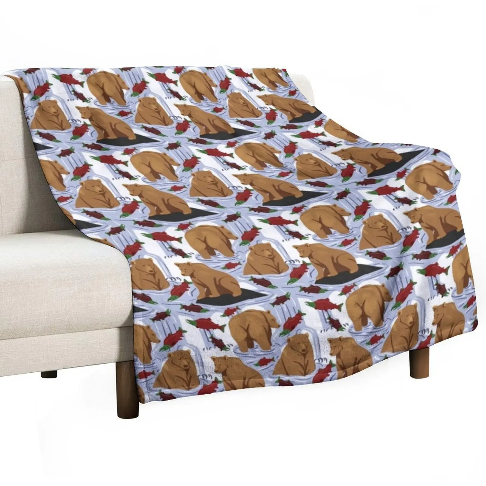 Katmai Bears Repeating Pattern Throw Blanket wednesday heavy to sleep Thermal Sofas Shaggy cosplay anime Blankets