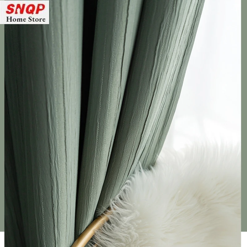 

As Japanese Style Full Shading Wrinkle Texture Nordic Stripes Three-dimensional Effect Curtain for Living Dining Room Bedroom