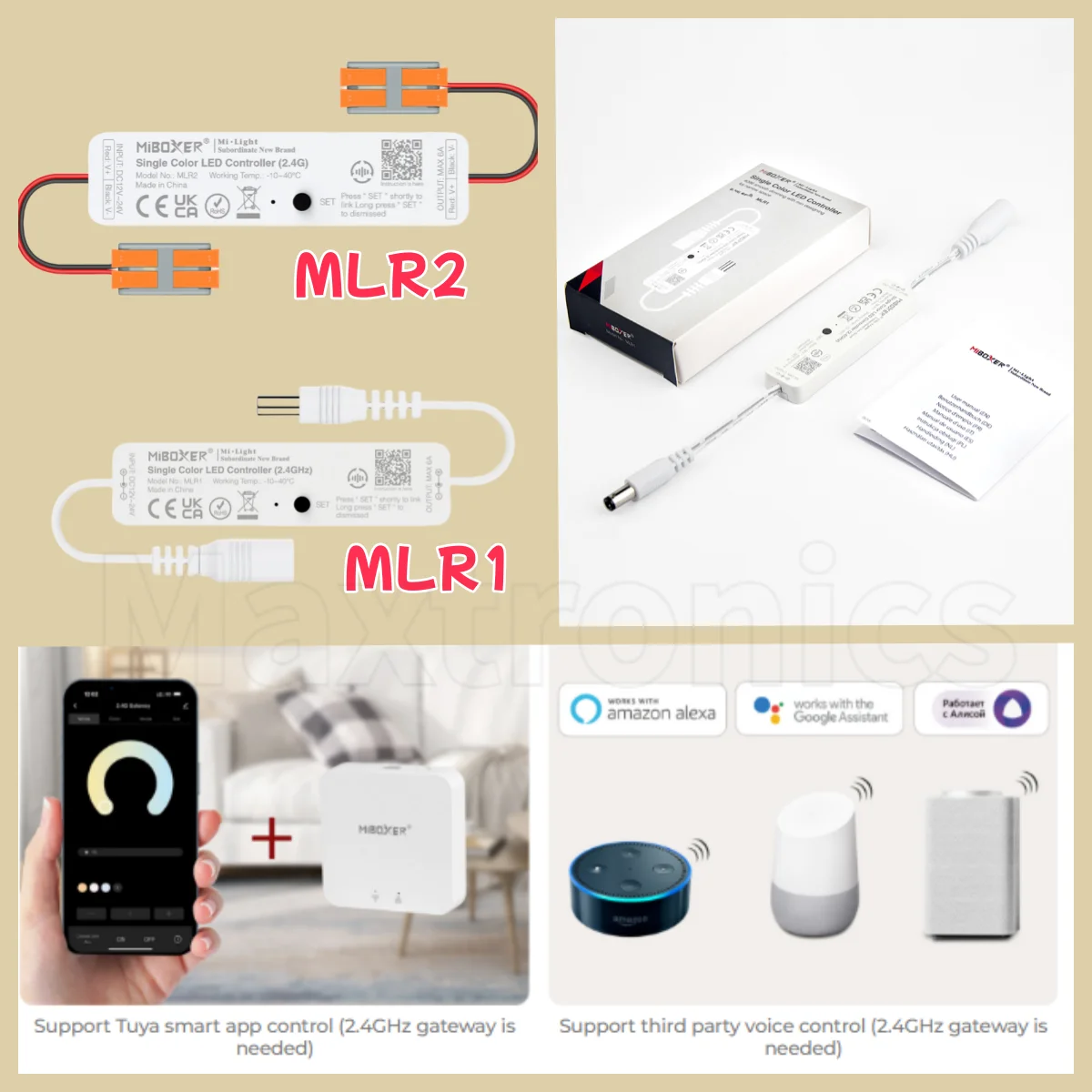

Miboxer MLR1 MLR2 Мини одноцветный светодиодный контроллер 2,4 ГГц Беспроводной Wi-Fi Tuya APP Дистанционный диммер для 2835 5050 Светодиодная лента