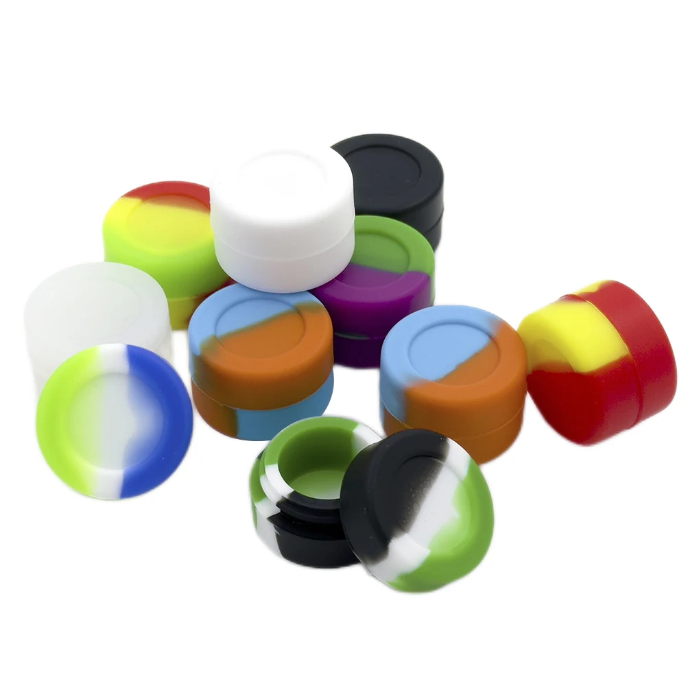 Recipiente de silicone para 2ml, 3ml, 5ml, 7ml, caixa de armazenamento, cores misturadas, recipientes concentrados antiaderentes, frascos, caixa de cera de óleo com 10 peças