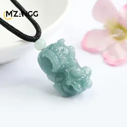 Natural A Goods Jadeite Pendant Blue Water King Brave Jade Necklace Hand-carved Luxury Exquisite Jewelry Ladies Holiday Gift