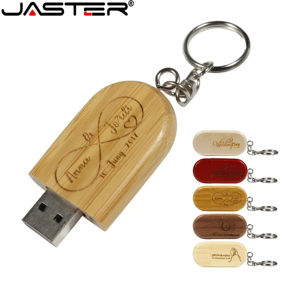 JASTER Wooden USB 2.0 Flash Drives 128GB Free custom logo Pen drive 64GB 32GB with key chain Memory stick Business gift U disk