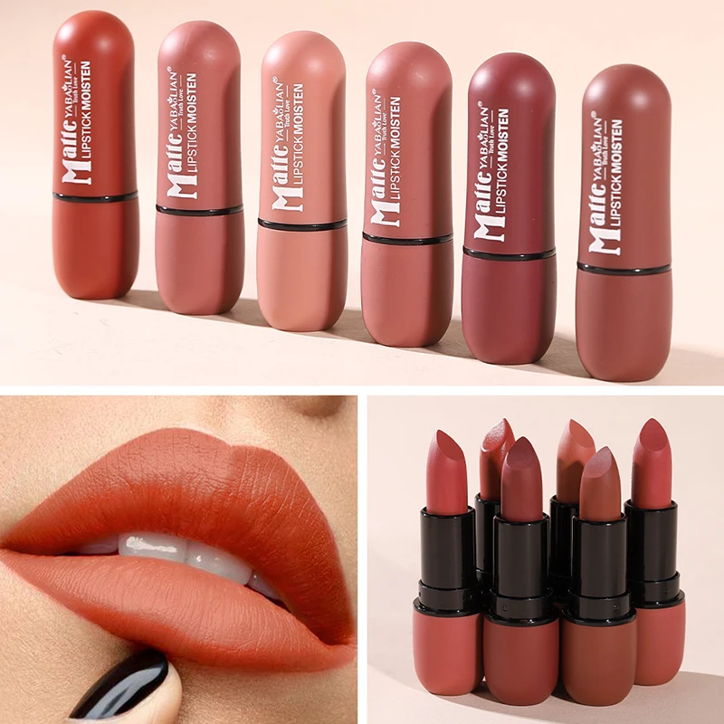 Matte Lipstick 6-Color Sexy Velvet Lips Smooth Contour Pencil Brown Lip Waterproof Long-Lasting Color Lips 1Pcs Lipgloss Makeup - view 3