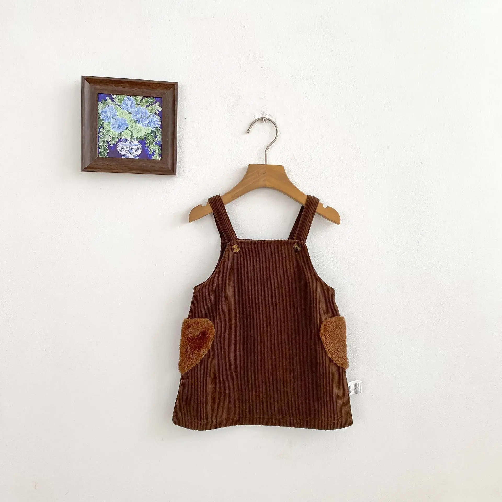 Spring and Autumn Trendy Girl Baby Corduroy Strap Dress Love Dress