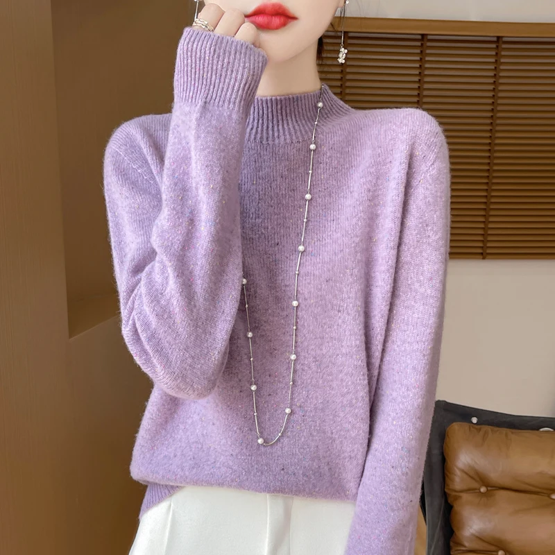 100% Merino wool Autumn/Winter new Women's sweater half turtleneck jumper Fashion ideas Yarn light luxury warm base knit shirt