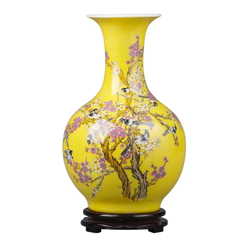 Ceramic vase ornament yellow vase living room flower arrangement Chinese home TV cabinet decoration porcelain vase