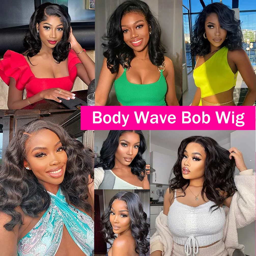 Body Wave Bob Lace Front Wig para Mulheres Negras, Cabelo Humano, 13*4 Lace Frontal Perucas, 4x4 Encerramento, Pré Arrancado, Curto