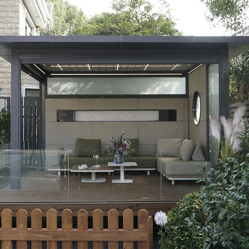 Customized New Automatic Patio Gazebo Aluminium Garden Building Bioclimatic Aluminium Pergola Opening Louvred Roof