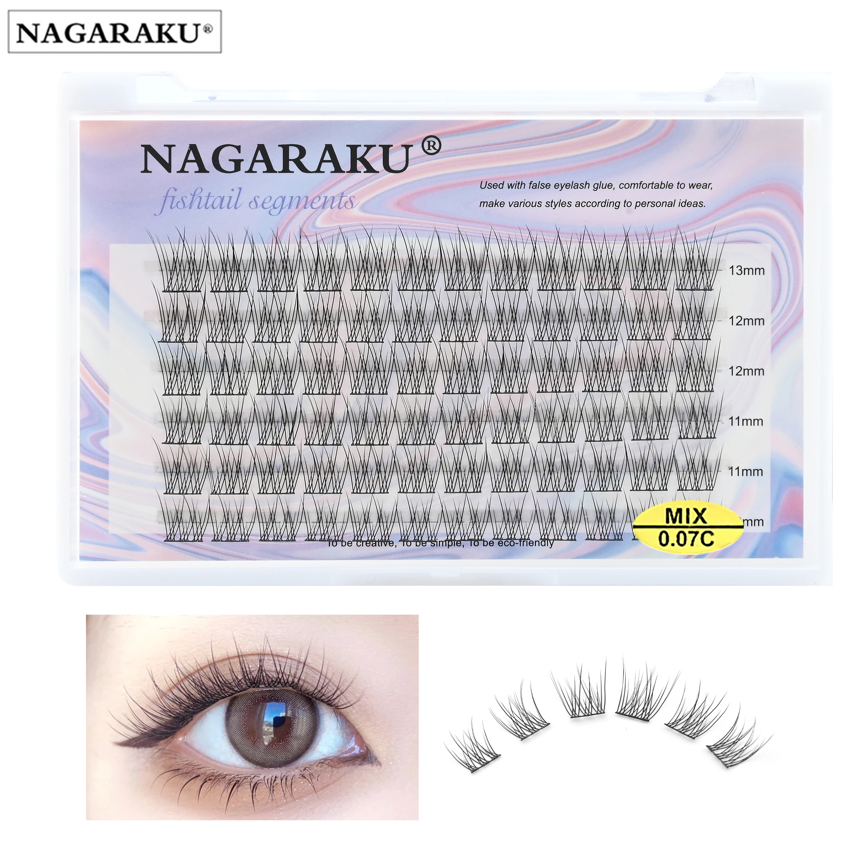 NAGARAKU False Eyelashes Triple FishTail Lashes Bonded Cluster Lashes Makeup Individual Self Grafting Eyelash Extension Manga