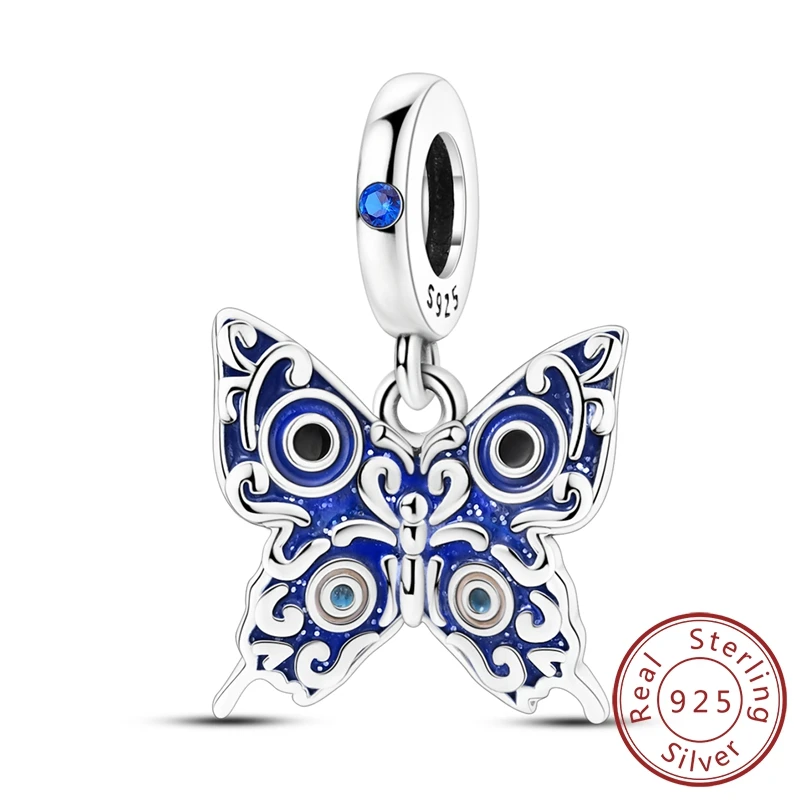 

925 Sterling Silver Blue Butterfly of The Watchful Eye Pendant Charm Fit Original Charm Bracelets Women DIY Jewelry Gift