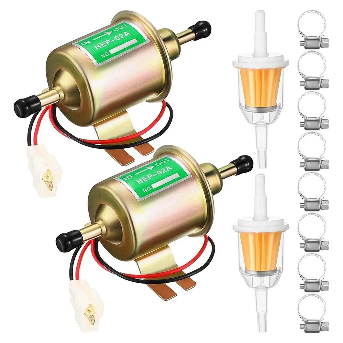 Budget-Friendly-2 Pcs Electric Pump Kit 12v Low Pressure 3-6 Psi Gas Inline Pump with 2 Filter and 8 Hose Clamp