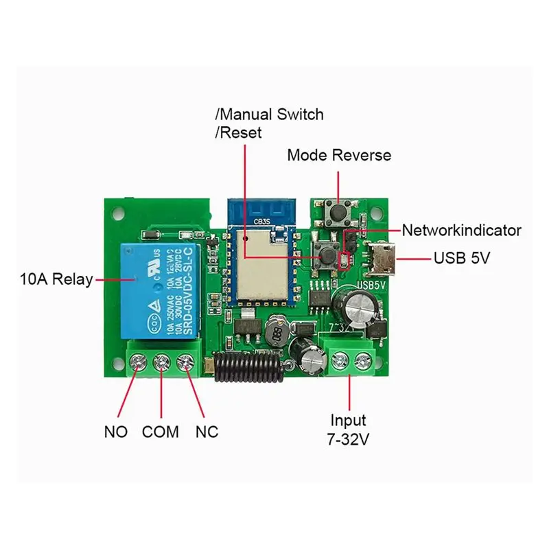 B50B 2X Tuya WiFi Smart Switch Controller 1CH 7-32V Relay Module for Gate Garage Door Opener