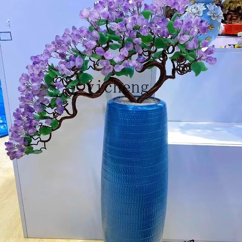 bj-11 natural amethyst fortune tree cash tree villa living room blue vase lucky tree