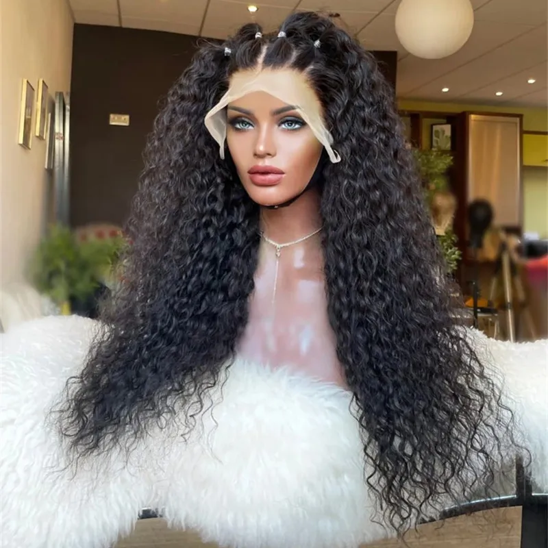 Curly Women Wig 28inchs long Natural Black Synthetic 13x4 Lace Frontal Wigs Lady Kinky Curly Glueless Lace Wig Pre Plucked