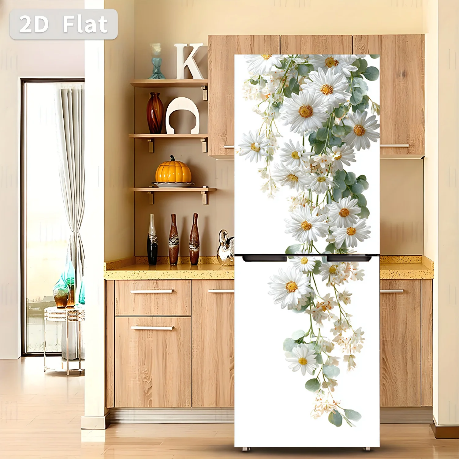 Fridge Magnet Sticker  White Daisy Dangle Theme Design Wall Decoration Self-Adhesive Suitable for Cabinets And Wardrobes Moder