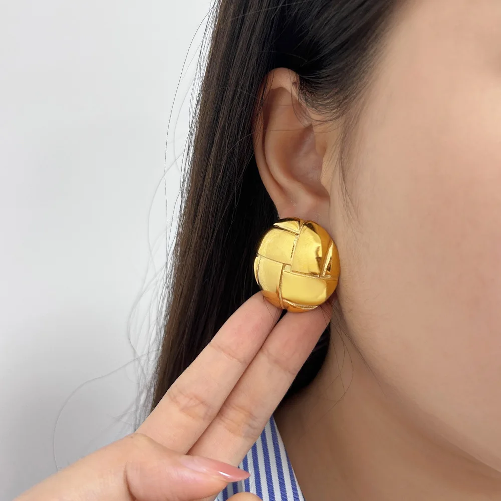 DIY accessories Unique design round earrings with texture Earrings women's stainless steel cold wind simple temperament personal