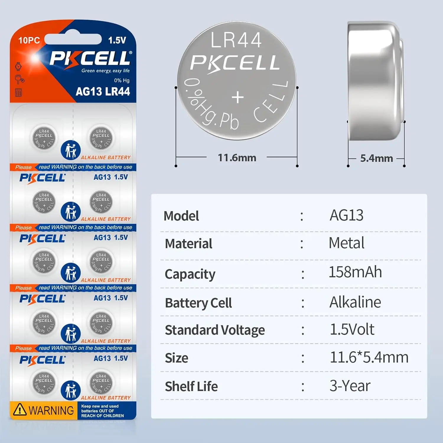 PKCELL 20pcs AG13 LR44 แบตเตอรี่ AG13 LR44 อัลคาไลน์นาฬิกาแบตเตอรี่ 1.5V ปุ่มแบตเตอรี่เซลล์แบบเหรียญสําหรับไฟฉายของเล่น