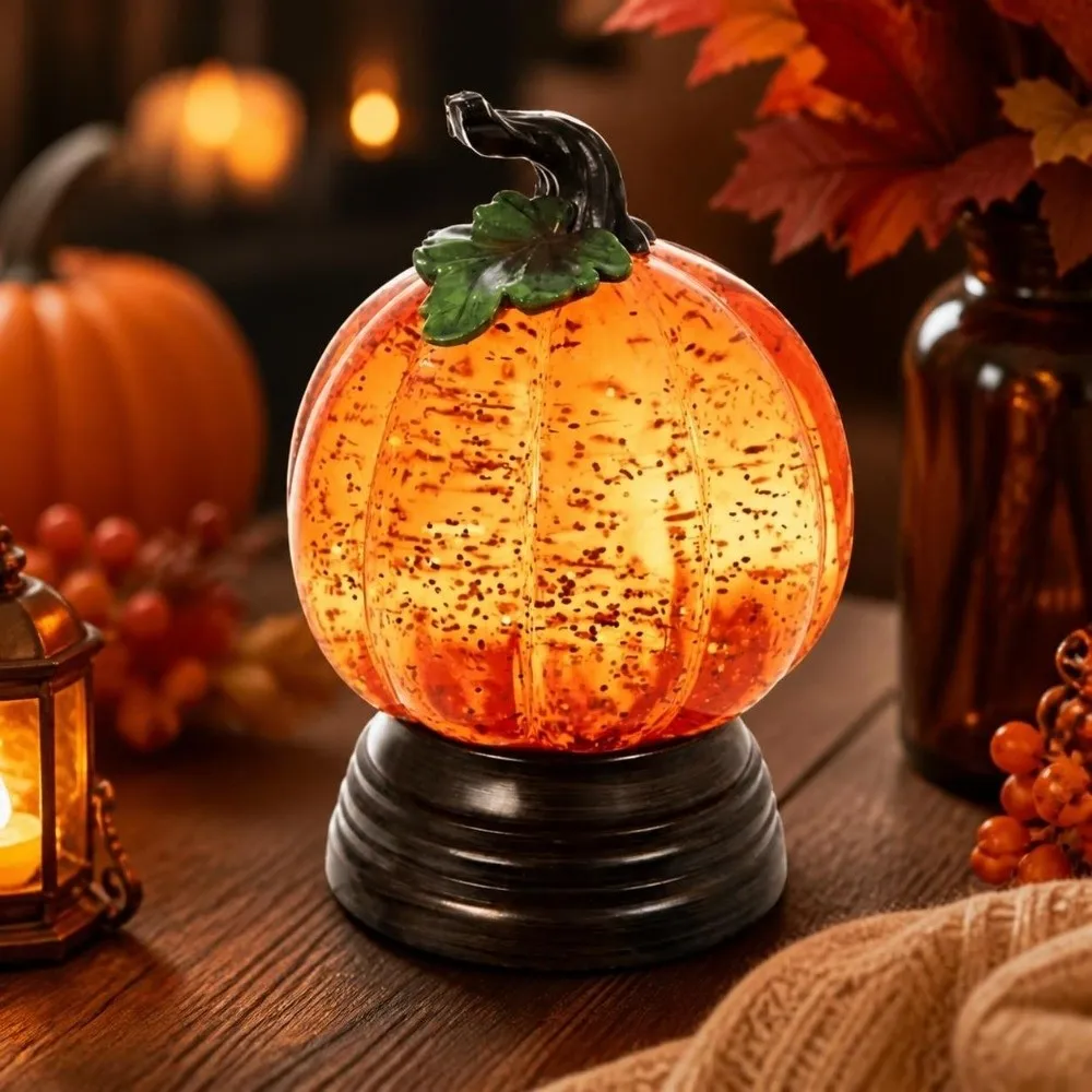 Resin Glitter Pumpkin Table Lamp Retro Creative Halloween Night Light Battery-Operated Glitter Sequins