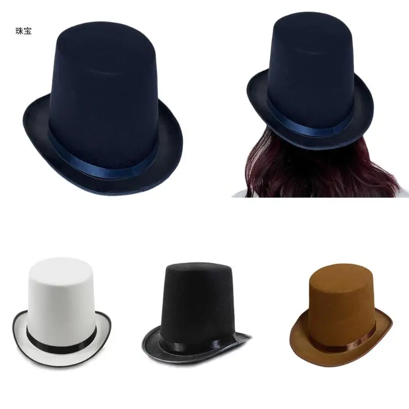 X5QE Vintage Fedora Top Hat Solid Color Short Brim Top Hat Western Cowboy Hat for Boy Men Adults Panama Hat