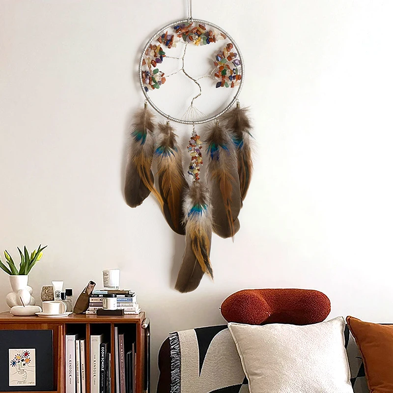 

Tree of Life Dream Catcher Hand-woven Colorful Feather Wind Chimes Wall Hangings For Living Room Bedroom Festival Party Gifts