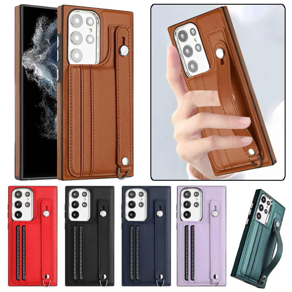 

Luxury Wrist Strap Leather Wallet Card Phone Case for Samsung Galaxy A54 A34 A14 A73 A53 A13 S23 Ultra S22 Plus Flip Stand Cover