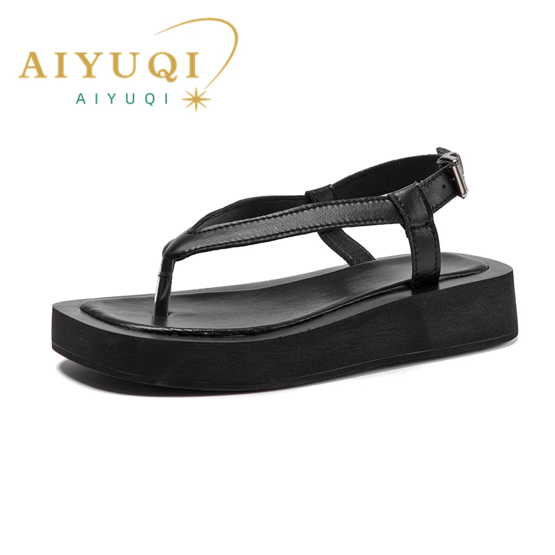 AIYUQI Flip-toe Sandals Women Genuine Leather 2024 Summer New Flat Roman Sandals Women Large size 41 42 43 beach sandals women