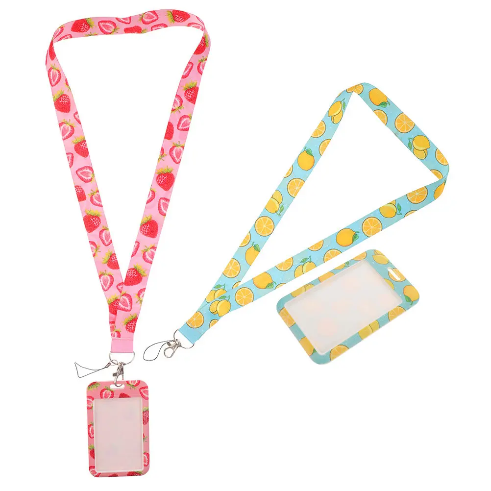 2Pcs Fruit Pattern Id Card Holder Badge Sleeve School Work Bus Card Cover with Lanyard Student Teacher Protector