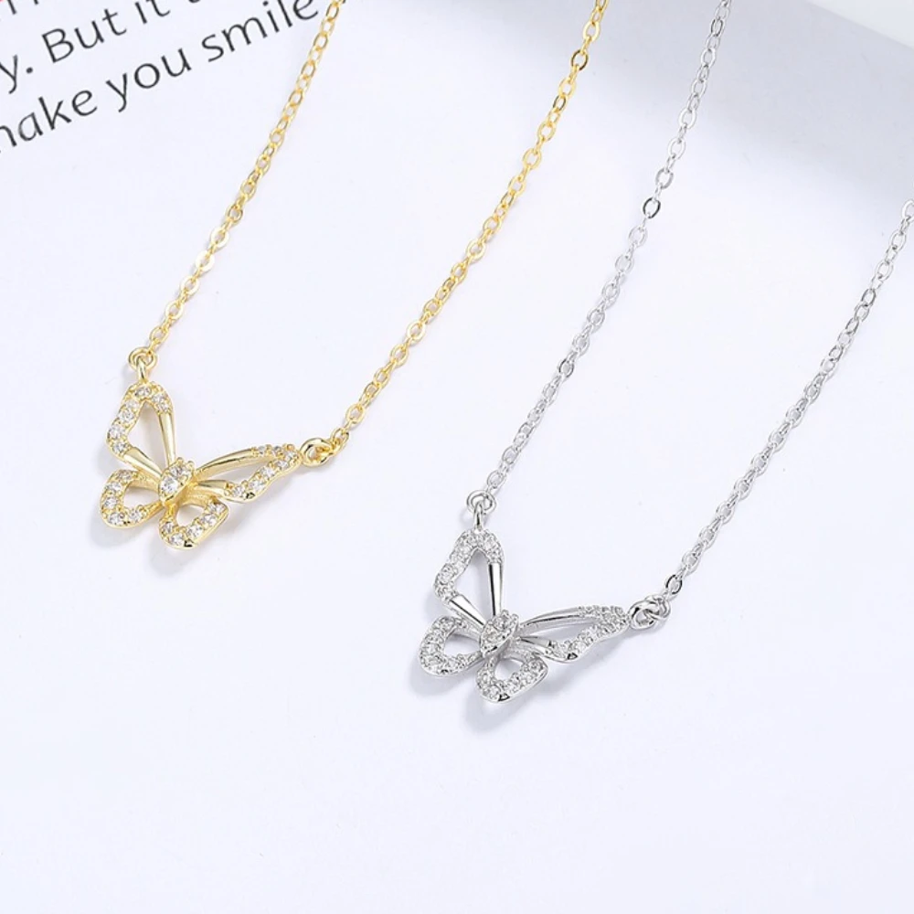 Women 925 Sterling Silver Butterfly Clavicle Necklace 40+5cm Summer Minimalist Ins Fashion Luxury Elegant Silver Accessory