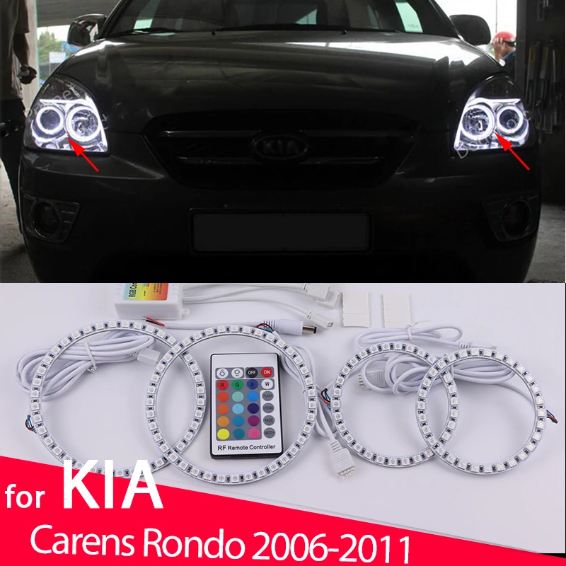 

Remote Control Smd RGB multicolor LED Headlight Angel Eyes Bulb Halo Ring Lamp for Kia Carens Rondo 2006-2011 Headlight Retrofit