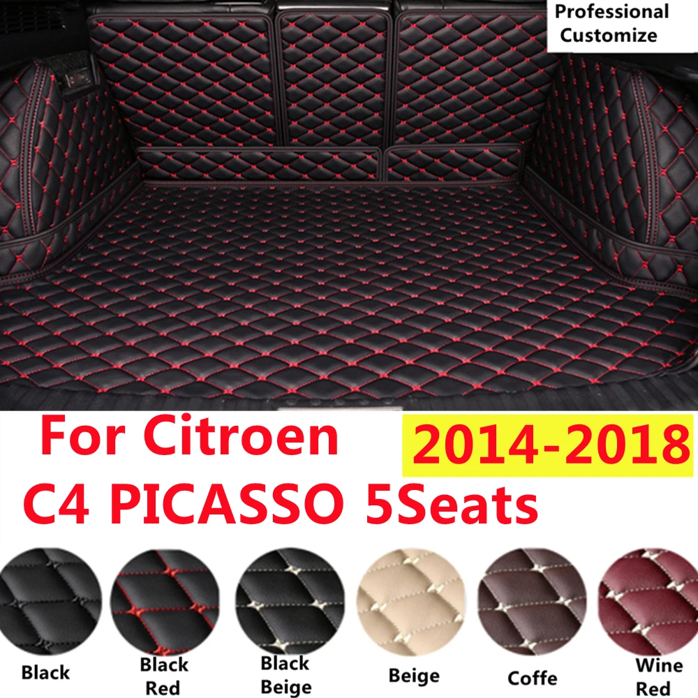 

SJ Full Set Custom Fit For Citroen C4 PICASSO 5Seats 2018 2017-2014 Auto Fittings Car Trunk Mat Tail Boot Tray Liner XPE Leather