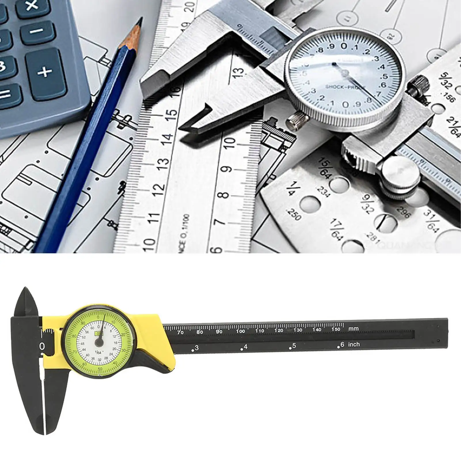 

0-150mm Plastic Dial Vernier Caliper Ruler Gauge Roofessional Measure Tool (Yellow) Dial,Vernier,Caliper§,Vernier,Caliper§,Plast