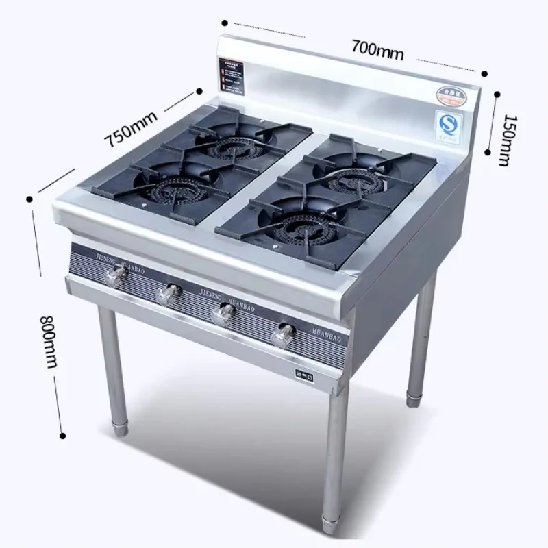 4-Burner Commercial Gas Stove, Stainless Steel Heavy-Duty Restaurant Range