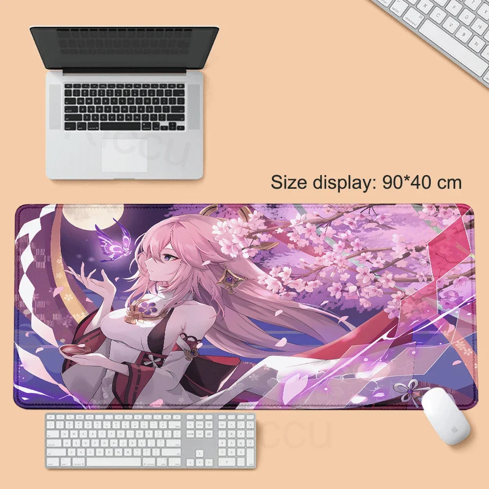 Large Genshin Impact Mousepads Anime Gamer Little Wanderer Thunderbolt XXL Natural Rubber Anti-Slip Keyboard Desk Pad Mouse mats