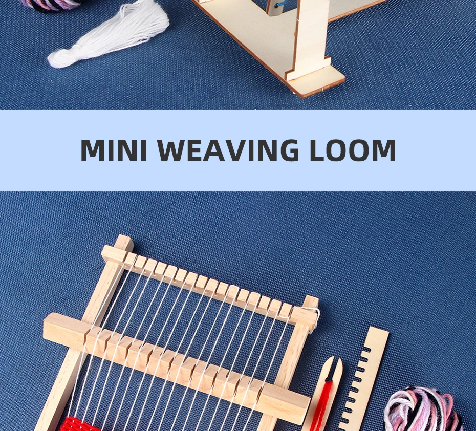 Qjh Mini Webstuhl Kinder Multi-Craft Holz Strick webstühle Set Webstuhl Holz Spinnrad DIY gewebtes Set für Anfänger – Detail 2
